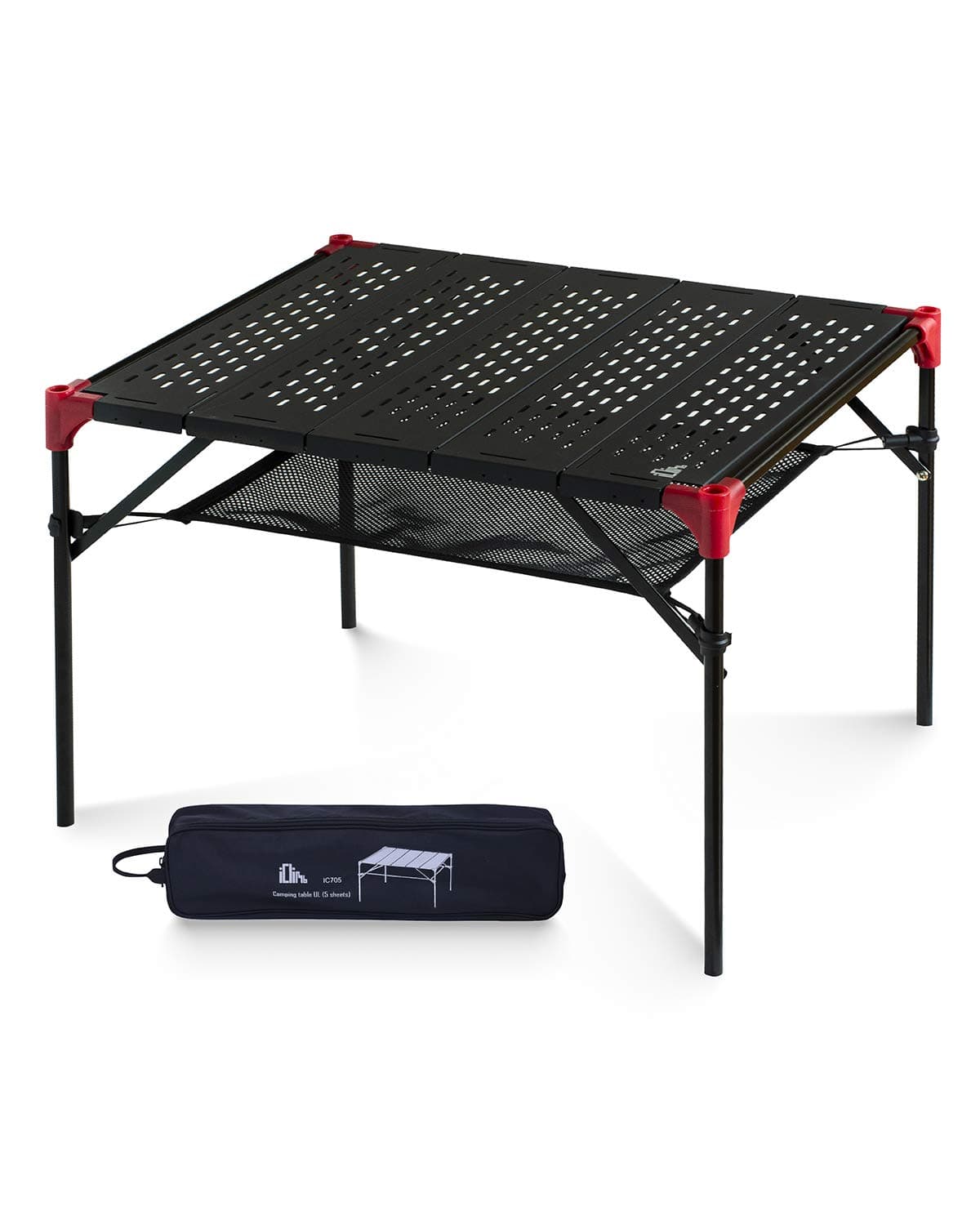 iClimb Extendable Folding Table Large Tabletop Area Ultralight Compact with Hollow Out Tabletop and Carry Bag for Camping Backpacking Beach Concert BBQ Party Three Size Black L