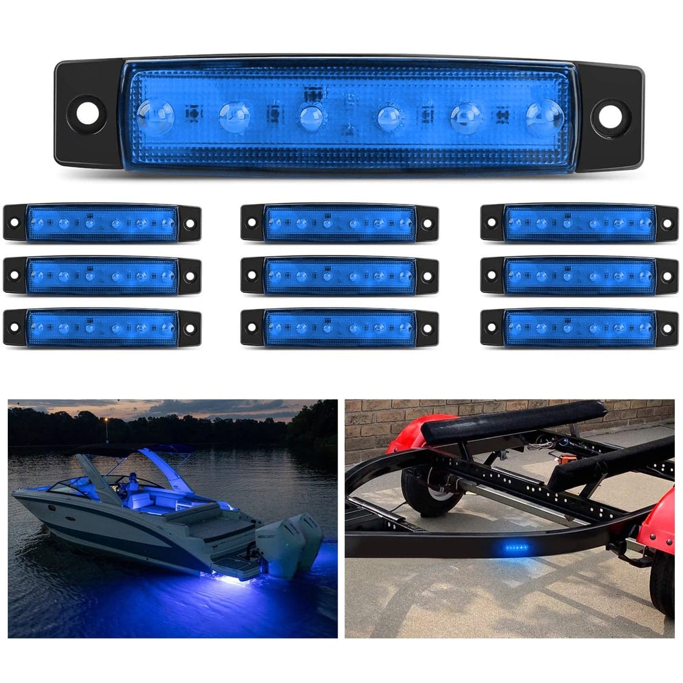 Nilight 10PCS 38 6 LED Blue Indicator Light Truck Camper Side Marker Clearance Lights for Marine Boat Stern Yacht Kayak Sailboat Trailer Bus RV