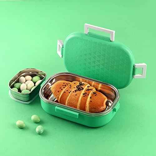 CELLO Altro Neo Lunch Box, Neo Green 700ml, 2 Container Lunch Box for Kids | Steel Insulated Lunch Box with Veg Box | Leak-Proof Air Tight Container Tiffin Box for Kids | Ideal for School & Picnic