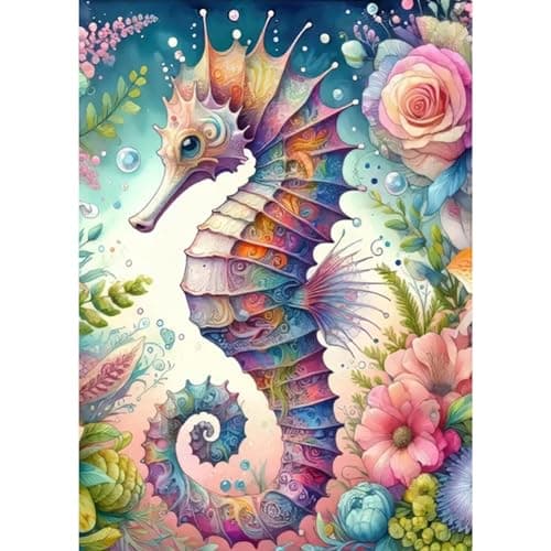 hill froeistung Seahorse 5D Diamond Art Painting Kits for Adults Seaweed Diamond Art DIY Full Drill Flower Landscape Scenery Diamond Art Painting for Home Wall Decor Gifts 12X16 inch