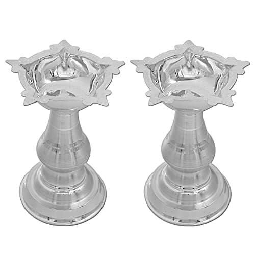 MAA SILVER Pure Silver Pack of 2 Diya Samai with Beautiful & Unique Design BIS Hallmarked Perfect for Gifting and Pooja Use (92.5 Purity)(60 Grams Silver)