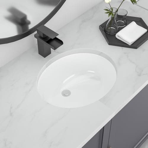Lofeyo Undermount Bathroom Sink, 18''x15'' Oval Undermount Bathroom Sink White Porcelain Ceramic Bathroom Vessel Sink Under Counter Vanity Sink Top Bowl Lavatory Basin, inner dimension 16" x 13"