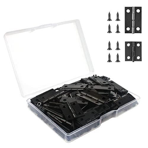 VIPMOON 70PCS Small Hinges for Wooden Box, Mini Black Hinges with 300 Tiny Screws, 24 x 16mm & 18 x 15mm, for DIY Small Crafts/Jewelry Box 2 Sizes