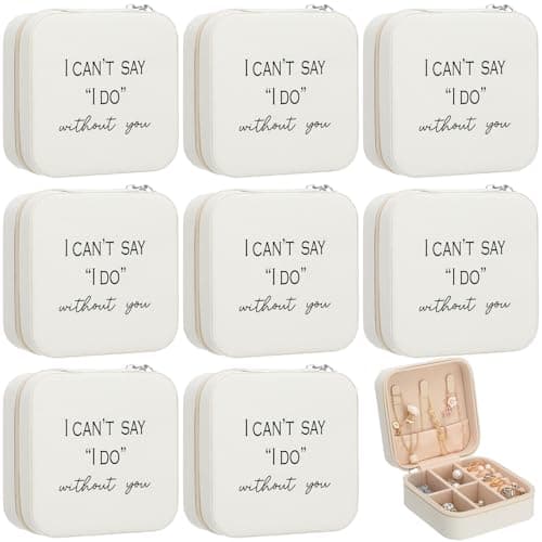 Colingmill 8 Pcs Bridesmaid Proposal Jewelry Box Gifts I Can't Say I Do Without You Travel Jewelry Case Portable Earring Organizer for Women Bridesmaids Wedding Gifts(White)