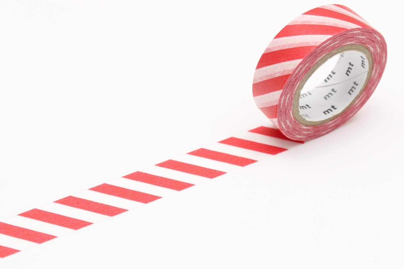 mt Washi Masking Tape Stripe, 15 mm x 10 mtrs Shade - red, (Pack of 1)