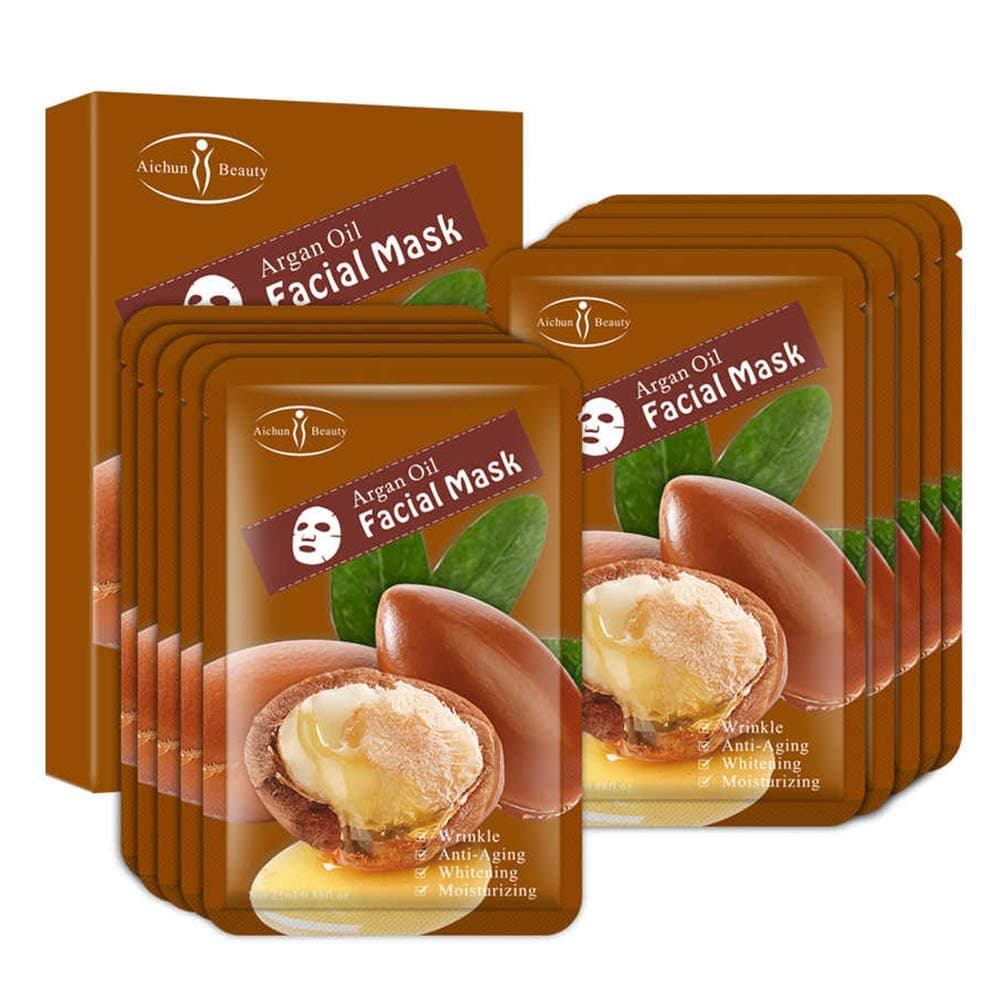 AICHUN BEAUTY Facial Mask Repair Essence Anti-Acne Refreshing Relieve Wrinkles Long-Lasting Soothing Face Skin Care Hydrating Moisturizing 10pcs (ARGAN OIL)