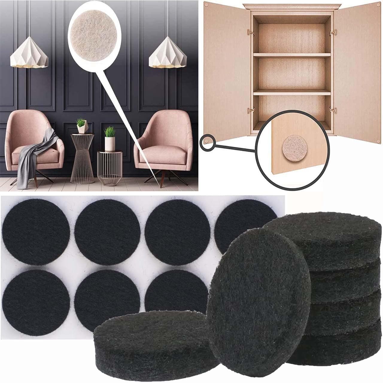 DIY Crafts 72 Pcs, 15mm, Black, Felt Pads, Self-Adhesive Furniture Pads for Hardwood Floors Furniture Feet Wood Floors Best Furniture Pads Floors Protect Your Hard Floors! (Black) (72, 15mm)