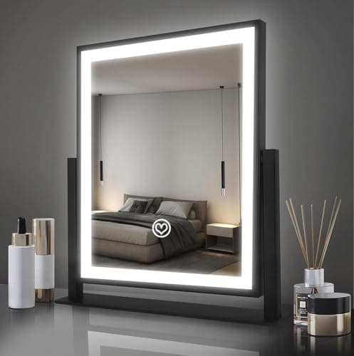 Beelux Hollywood Style Vanity Mirror - 11 in Black Makeup Mirror with Light, Dimmable Lights, Smart Control, Adjustable Warm White/Natural/Daylight, 360°Rotation for Makeup Enthusiasts
