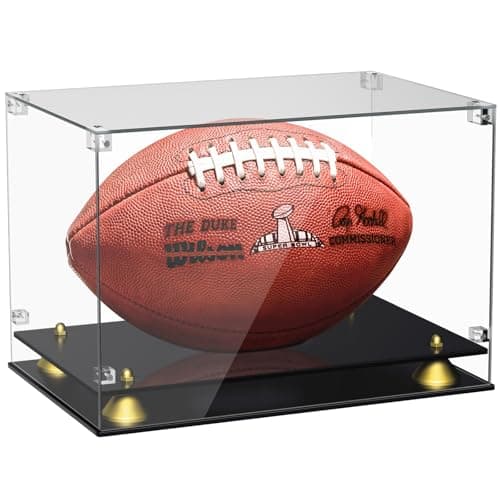 KKU Acrylic Football Display Case Clear Double Tier Black Stand for Signed Autographed Football Display