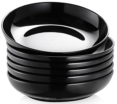 Y YHY Pasta Bowls 30oz Large Salad Serving Bowls Shallow Soup Bowls Porcelain Pasta Bowls Set of 6 Microwave Dishwasher Safe Black