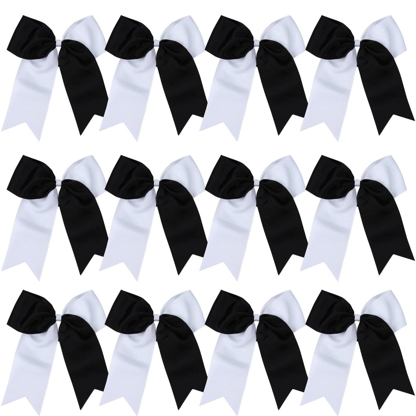 8 Inch 2 Colors Jumbo Cheerleader Bows Ponytail Holder Cheerleading Bows Hair 12 Pcs WhiteBlack