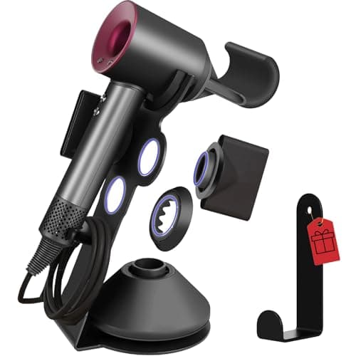 Lasvea Hair Dryer Holder for Dyson Supersonic,Pure Cast Iron Magnetic Stand Holder with Power Plug Cable Organizer(Suit for Laifen), Over 50% Thicker Base for Enhanced Stability,4 Magnet Ring for