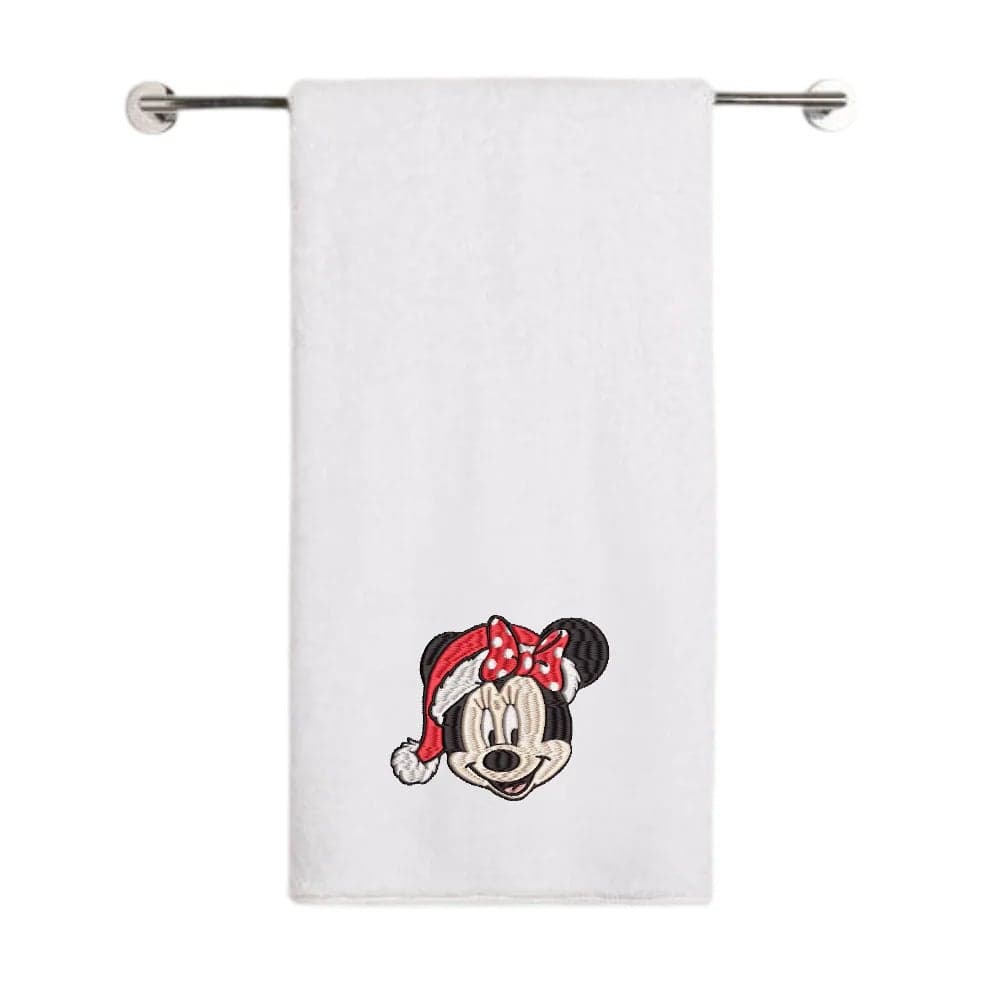 Iris Christmas Embroidered 70 x 140 Cm White Bath Towel - "Christmas Minnie Face" Design 100% Cotton - Premium Holiday Collection