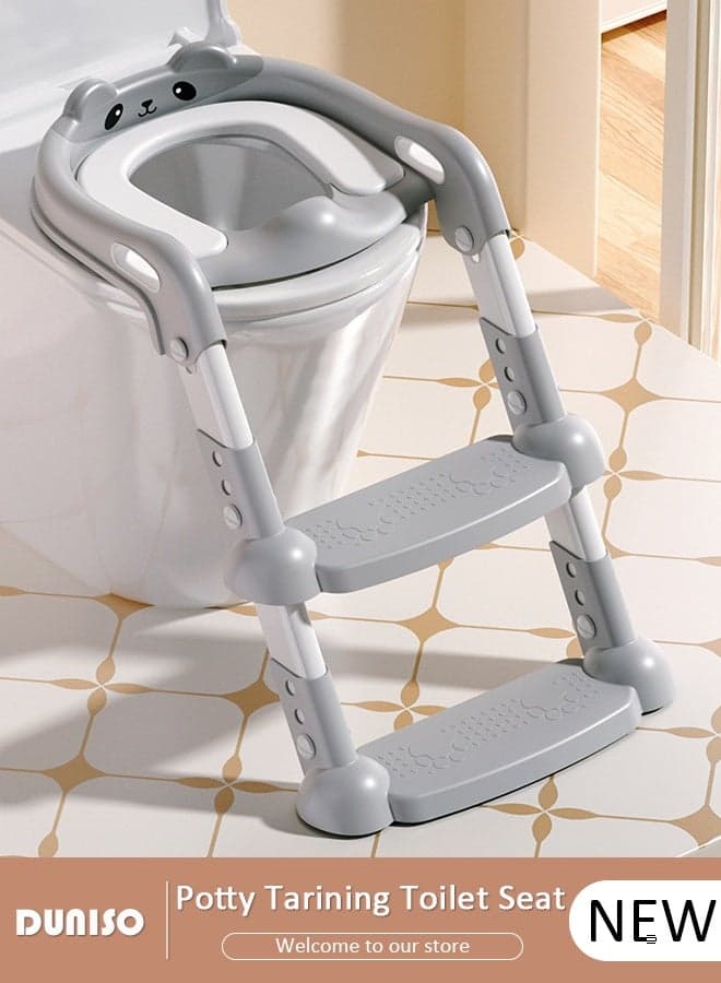 Potty Training Seat With Step Stool Ladder,Foldable Portable Potty Chair With Adjustable Height,Comfortable Safe Potty Seat With Anti-Slip Step Stool Soft Mat For Toddlers Kids Boys And Girls