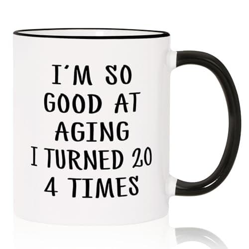 Aurahouse 80th Birthday Gifts for Women Men Mug, 80 Year Old Birthday Gifts for Women Men, Funny 80th Birthday Decoration Gift Ideas for Mom Dad Papa Aunt Grandma Grandpa, Turned 20 4 Times Coffee Cup