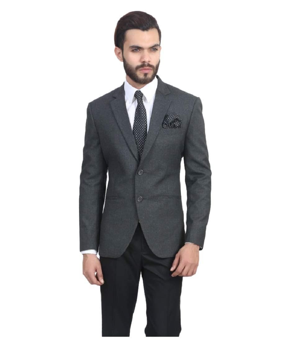 MANQ Men's Slim Fit Single Breasted Blazer (BL-101-36-Charcol_Charcoal Grey_36)