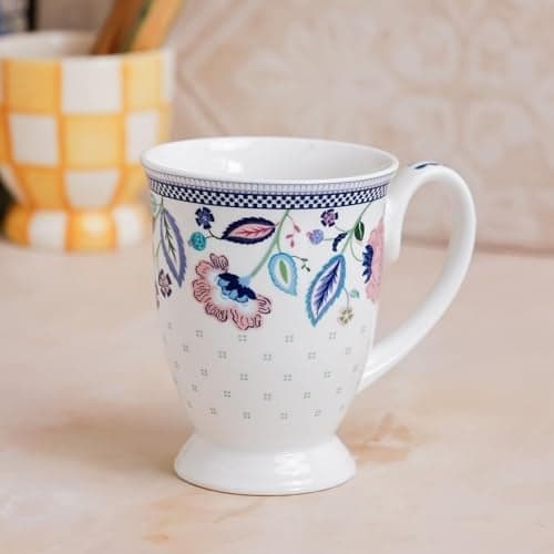 Clay Craft x Magique by The Wishing Chair : Indigo Chintz - Coffee Mug | 300 ml | Handcrafted Floral Cup | Elegant Lightweight Coffee Mug | Microwave & Dishwasher Safe | Milk Mug