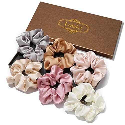 Lolalet Scrunchies for Women Satin Hair Scrunchies Softer Than Silk Hair Ties for Hair Sleep Big Scrunchy Ponytail Holder with Elastic Hair Bands for Girls Thick Thin Curly Hair 6 Pack Style C