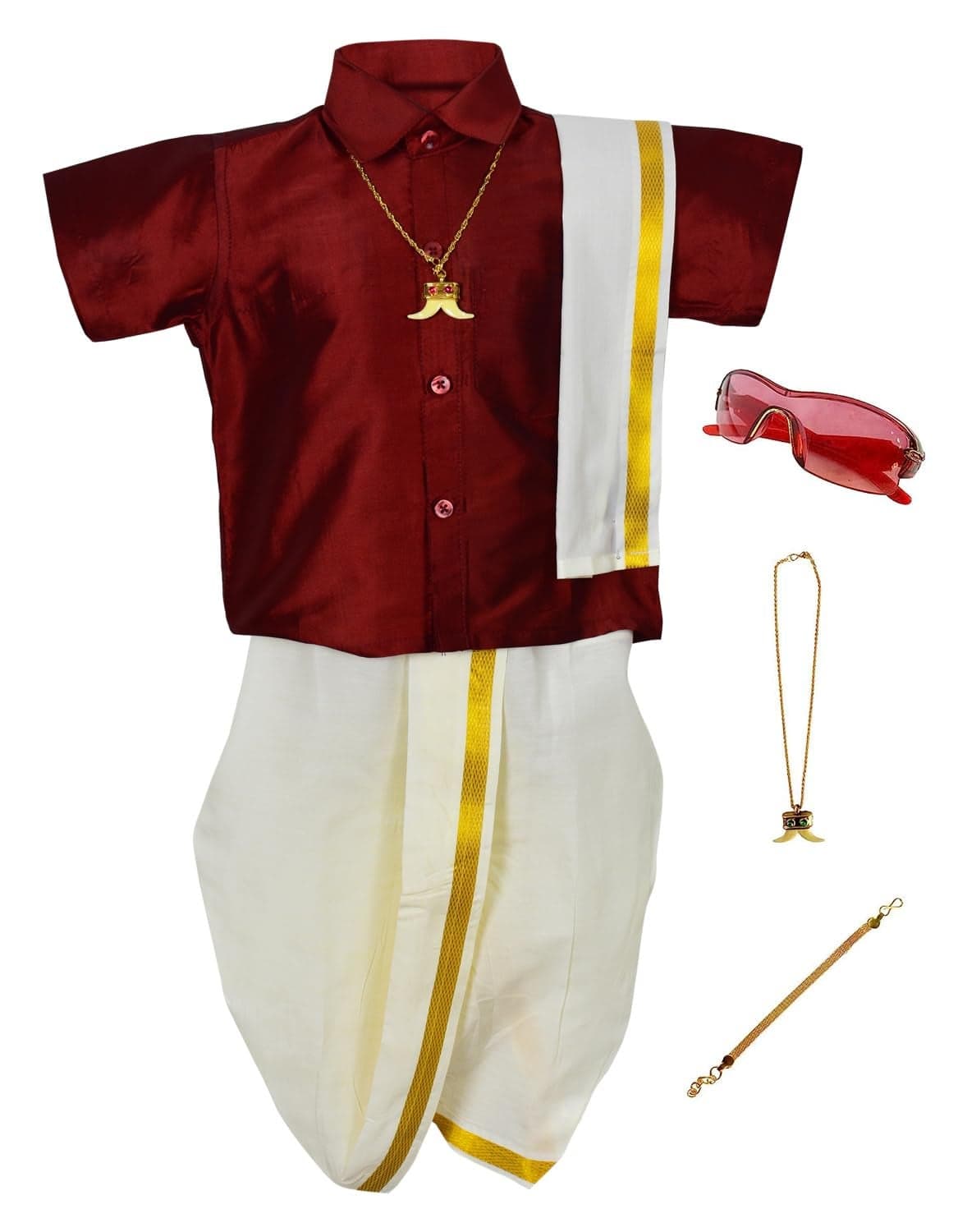 AMIRTHA FASHION Boys Traditional Dhoti & Shirts SET WITH ACCESSORIES (Pyjamas Dhoti MAROON, 2-3 Years)