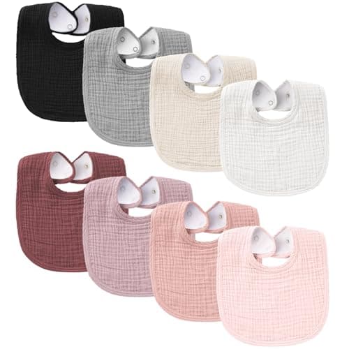 Konssy Muslin Baby Bibs 8 Pack Baby Bandana Drool Bibs Cotton for Unisex Boys and Girls, Soft Absorbent Set for Teething and Drooling