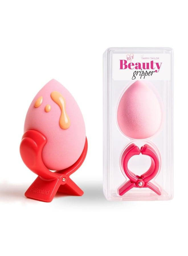 Beauty Gripper and Blender - Make up Sponge Holder with a Soft Pink Makeup Applicator Sponge - Patented Design Grips all Silicone Make Up Sponges for Foundation Powder, Cream and Liquid