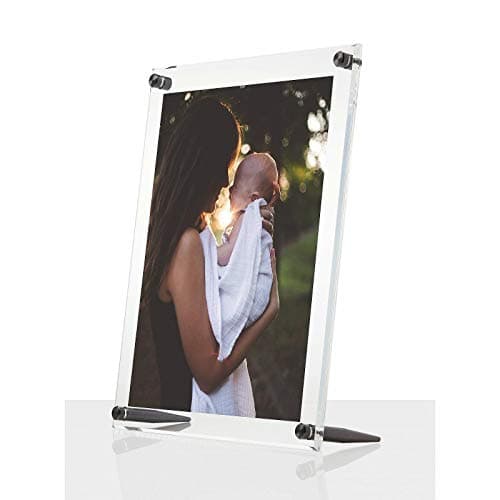 Wexel Art 5x7" Clear UV Grade Acrylic Tabletop Floating Picture Frame Display with Graphite Hardware for Art and Photos