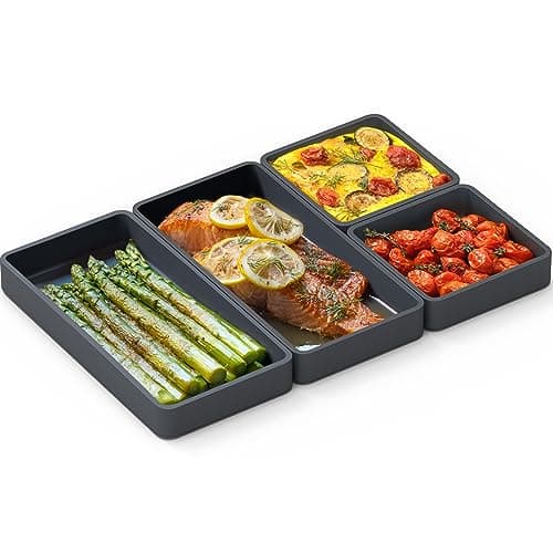 Cheat Sheets - Original Silicone Sheet Pan Dividers For Cooking & Meal Prep - Non Stick Silicone Tray Baking Set, Oven Safe & Freezer-Friendly - 4 Cheat Sheets Baking Trays