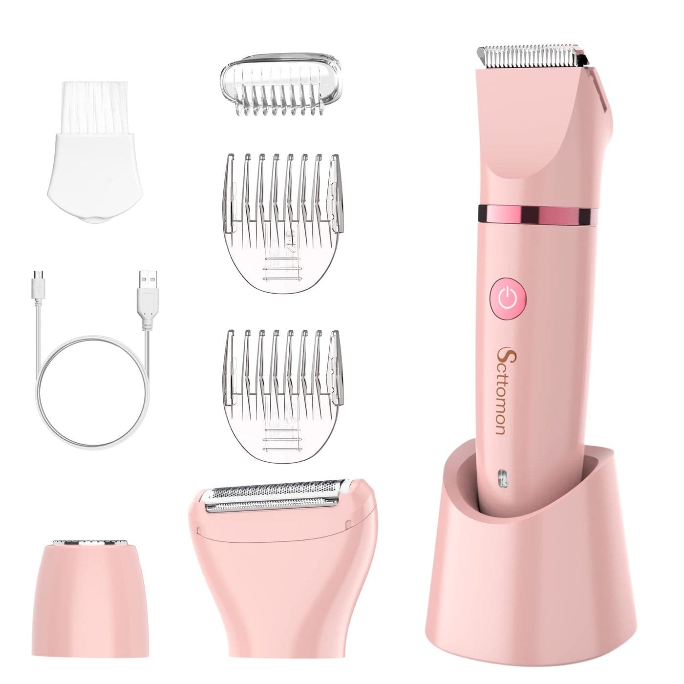 Scttomon Electric Lady Shaver for Women Painless Razor Bikini Trimmer Facial Hair Removal Body Trimmer for Face Legs Underarm Pubic Wet and Dry Flawless 3 in 1