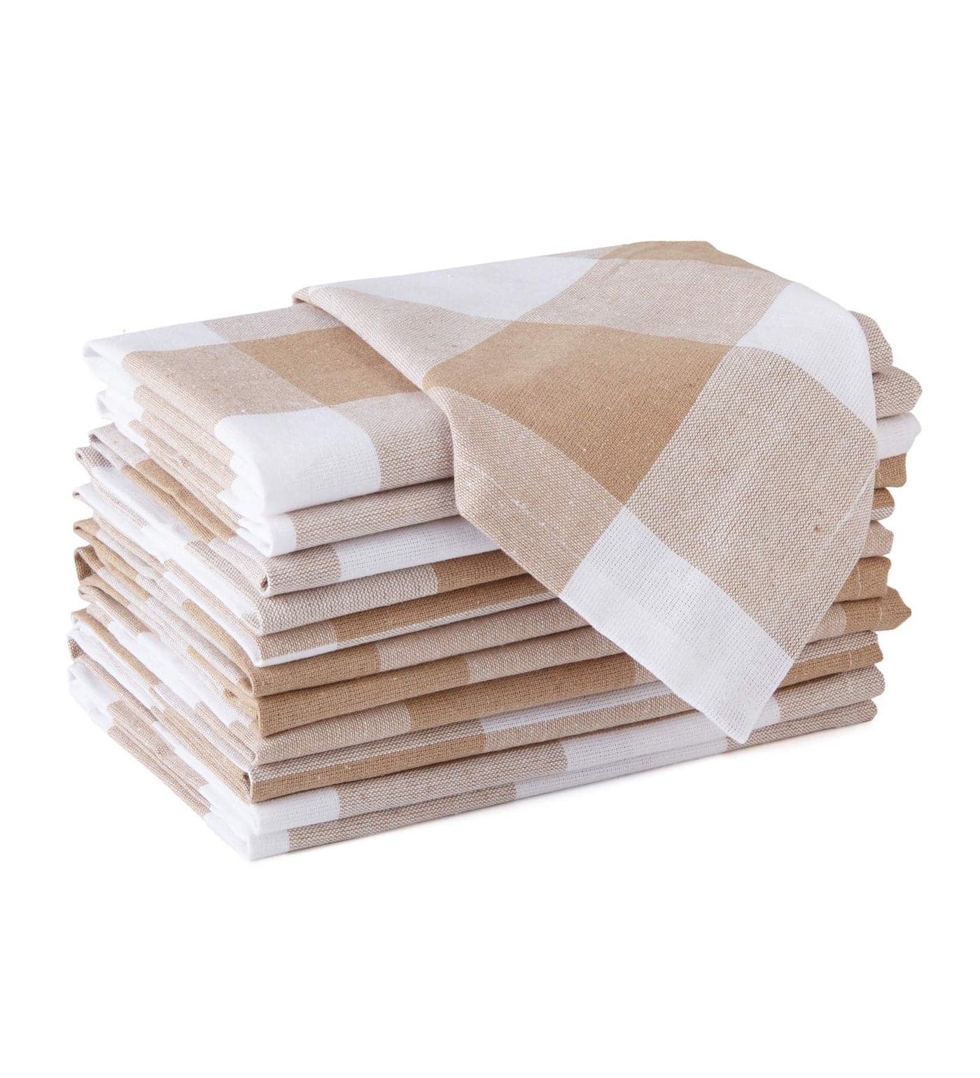 Encasa XO Cotton Cloth Napkins Set of 12 17x17 Washable Reusable Dinner Napkins Buffalo Beige Checks Table Napkins for Farmhouse Wedding Holiday Party Everyday Dining