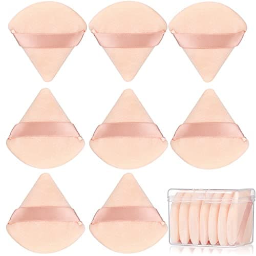 8 Pcs Cotton Powder Puff FaceJASSINS Triangle super soft Both dry and wet Makeup Setting PuffFor ConcealerLoose PowderBody PowderFoundationBlush Makeup Sponge Set Nude