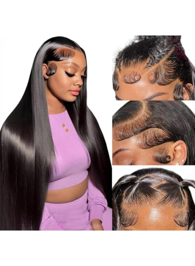 Hermosa 13x6 HD Lace Front Wigs Human Hair 180 Density Brazilian Straight Wigs Human Hair For Women Pre Plucked Pre Bleached Natural Hairline 26 inch