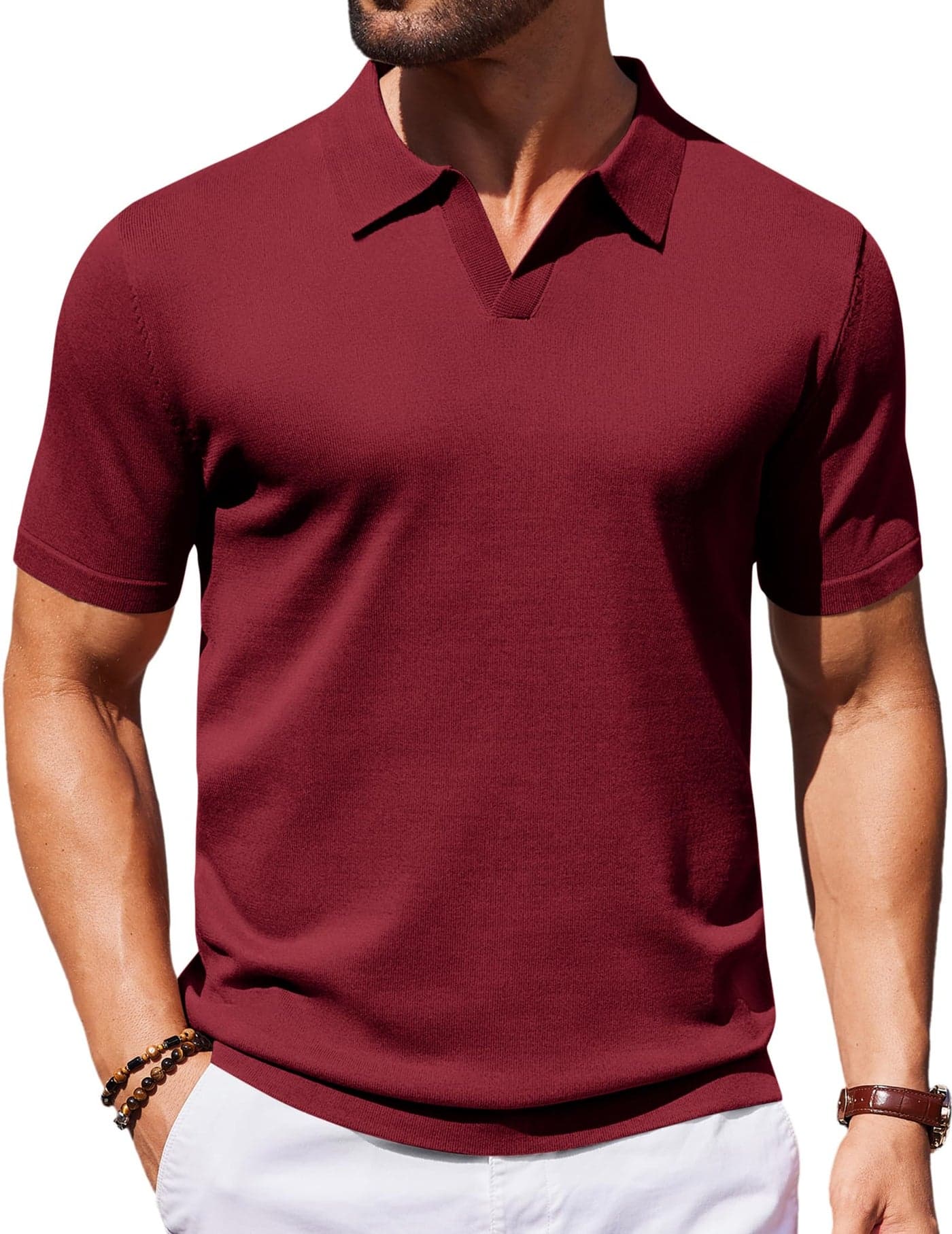 COOFANDY Mens Polo Shirt Short Sleeve Lightweight Stretch Muscle Knitted Shirt Casual Polo Shirts (Wine Red, XX-Large)