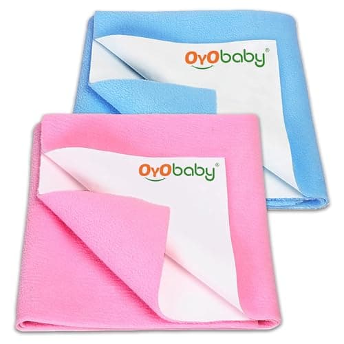 OYO BABY Extra Absorbent Waterproof Baby Dry Sheet Medium Size (100x70cm) – Pack of 2 – Quick Dry Sheet for Bed Protector, Soft & Breathable Pink + Blue