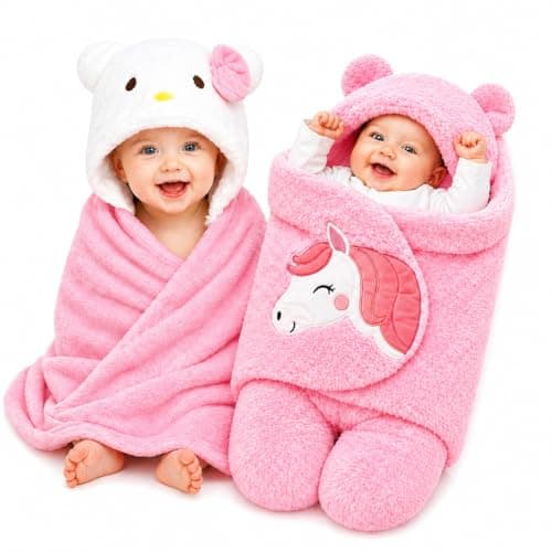 BRANDONN Baby Blanket Newborn Gift Pack Swaddle Wrapper with Bear Hood, Ultra-Soft Premium Flannel Fabric, 0-9 Months, Length 68 cm x Width 68 cm