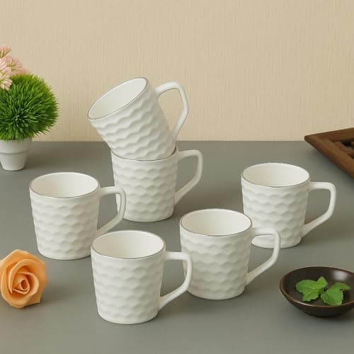 U.P.C. Cup Set of 6 for Tea, Ceramic Tea Cups Set of 6, Microwave Safe Cup, Dishwasher Safe Cups, Bone-Ash Free Coffee Cup-150ml.