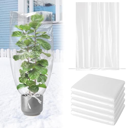 UNIFAMILY 5PCS Plastic Plant Covers Freeze Protection with Drawstring Plant Shelter Bags Waterproof 40 x 27 in Plant Frost Protection Covers Outdoor Plant Cover for Winter Freeze Protection