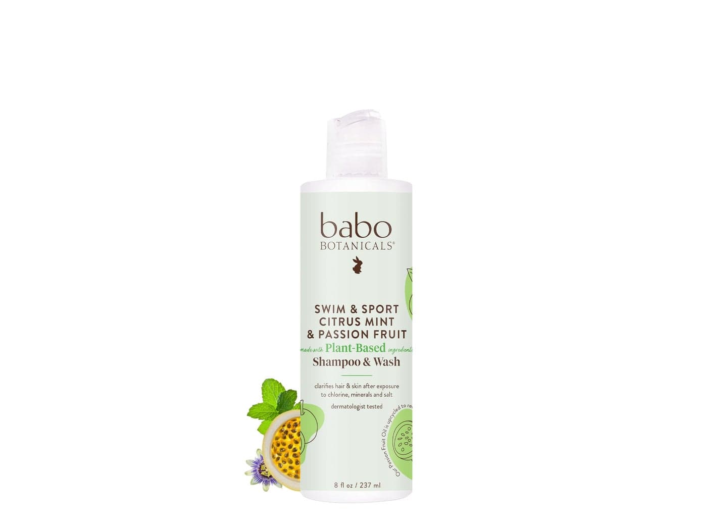 Babo Botanicals Swim Sport Citrus Mint Passion Fruit Shampoo Wash Purifying Cleanser for hair body Aloe Green Tea For all ages Citrus and Peppermint Essential Oils scent 8 Fl Oz
