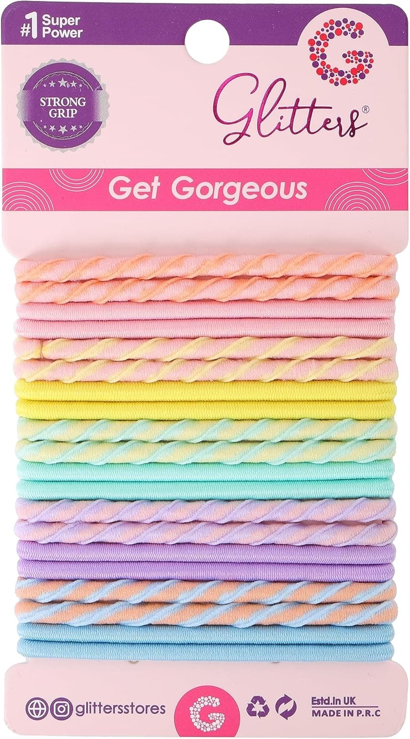 GLITTERS Trendy Stylish Elastics Stretchy Pastel Shades Colourful Hair Ties Set for Kids and Girls (Set of 20)