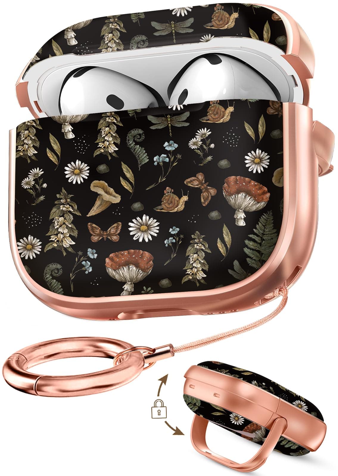 Coralogo for AirPods 4 Case with Safety Lock - Cute Cartoon for Women Girls Fashion Stylish Mushroom Pattern Design Kawaii Girly Girlish Hard Protective Cover for AirPods 4th Generation 2024