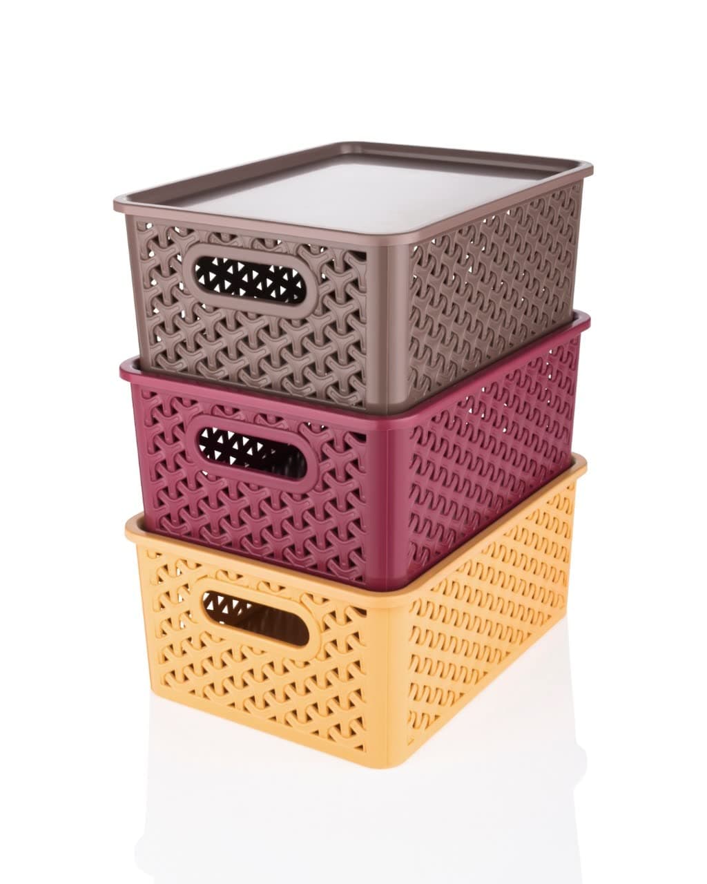 Leawall Plastic 3 Pieces Medium Size Multipurpose Solitaire Storage Basket with Lid (Plastic, Multi Colour)