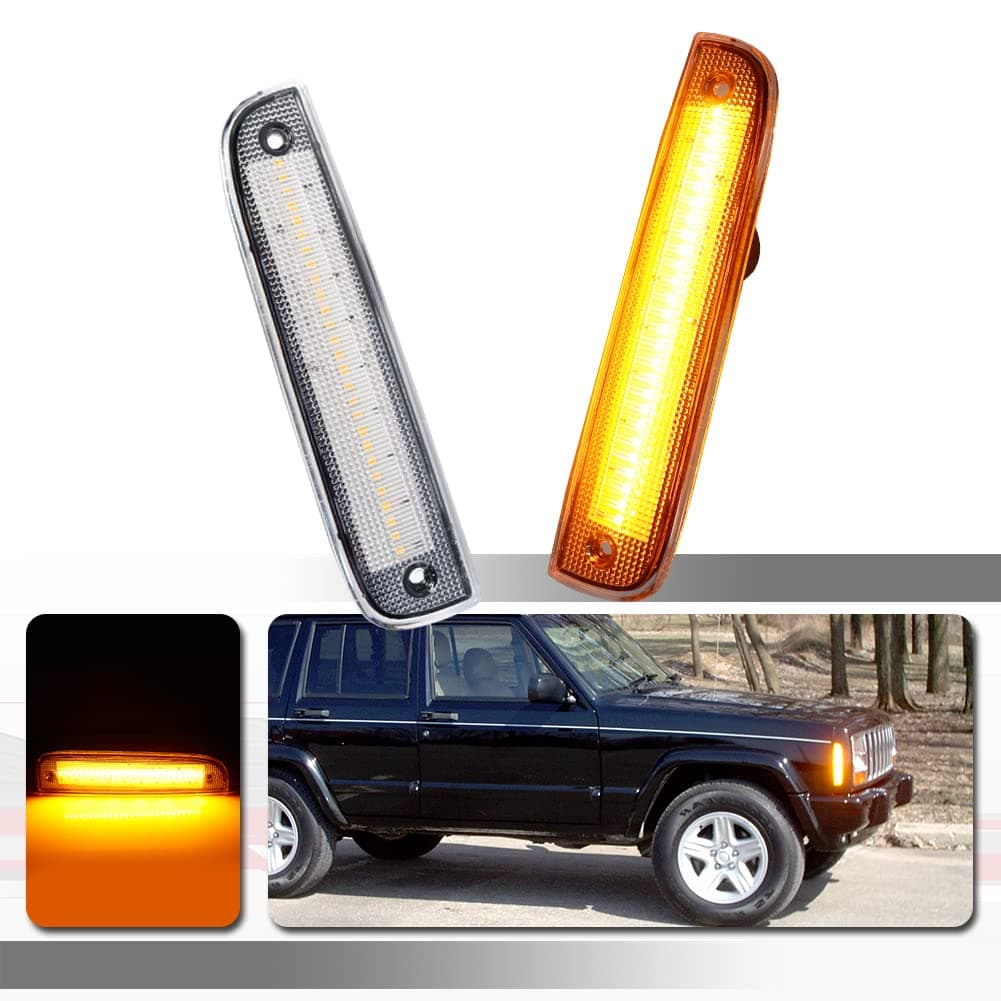 Tonsya Amber Led Clear Lens kit Compatible With 1997 1998 1999 2000 2001 Jeep Cherokee Front Bumper side Corner Parking Marker Light CH2551118CH25501185505514755055146