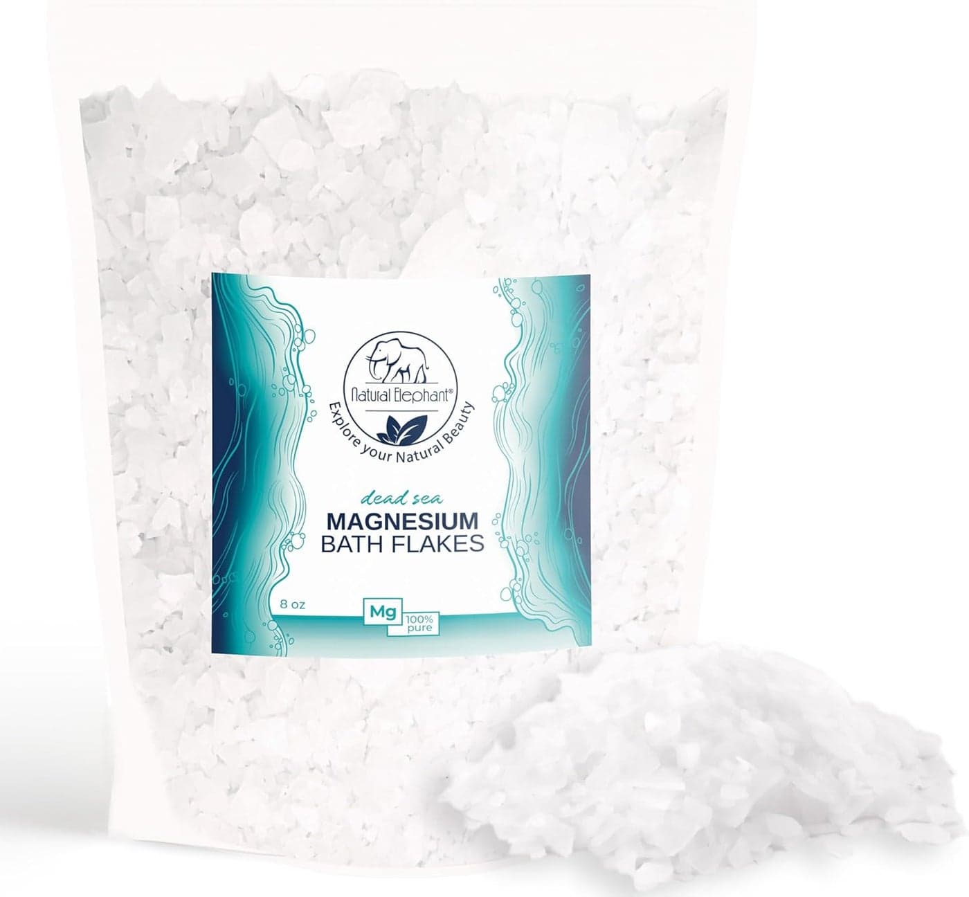 Natural Elephant Dead Sea Magnesium Bath Flakes 8 oz Travel Size 227g Pure Magnesium Chloride Soak for Body and Foot Ideal for a Soothing Bath Experience Alternative to Epsom Salt