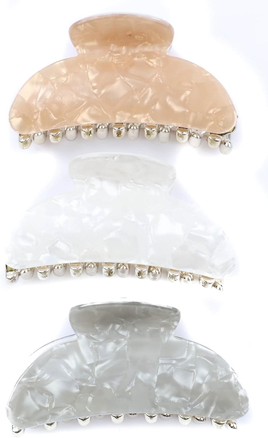 3 PCS Medium Hair Claw Clip Plastic Grip Strong NonSlip Marble Pattern Glossy Clamp Women Girls Ponytail Clincher 3 Colour 6cm Marble White Grey Beige mix
