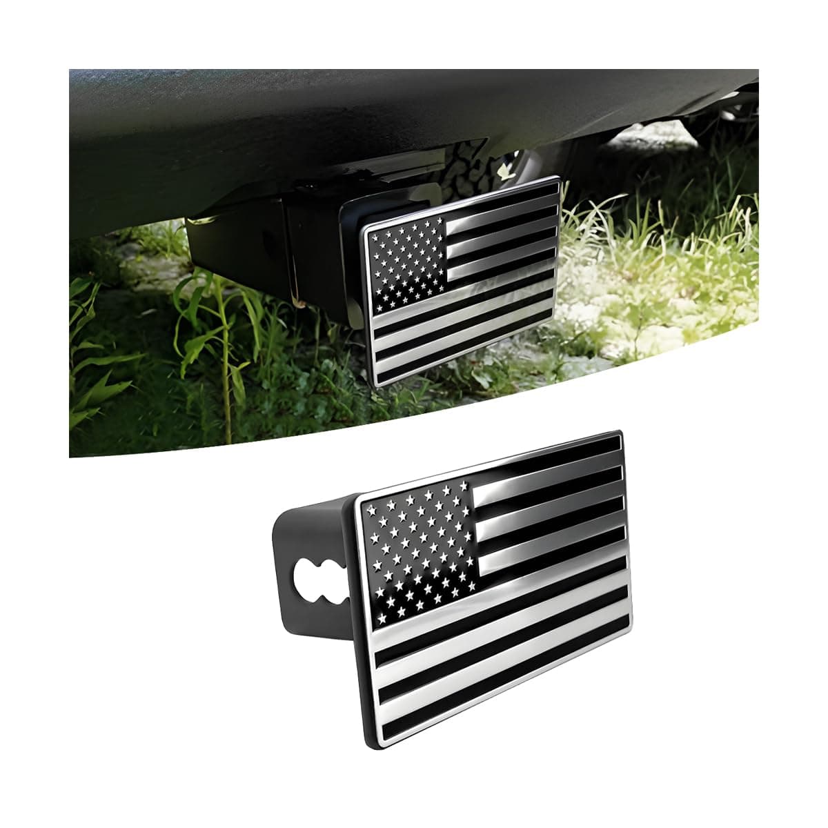 AICEL American Flag Metal Trailer Hitch Cover USA Patriotic Flag Dust Plug Stainless Steel Flag Emblem Guard for 2 Inch Tow Rear Receivers Square Mouth Protection Cover for Pickup Truck SUV