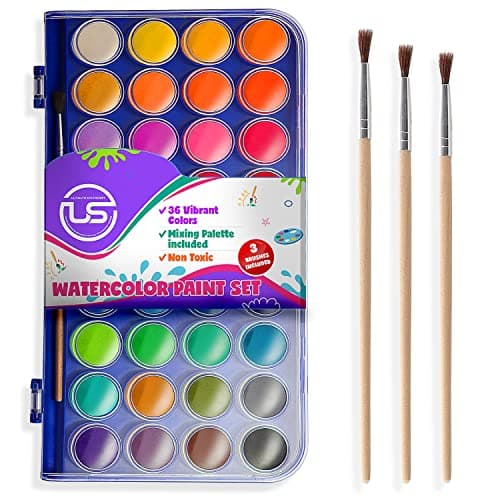 Watercolor Paint Set 36 Colors of Washable Watercolor Paint Includes Watercolor Palette and 3 Paint Brushes Great Water Color kids paint