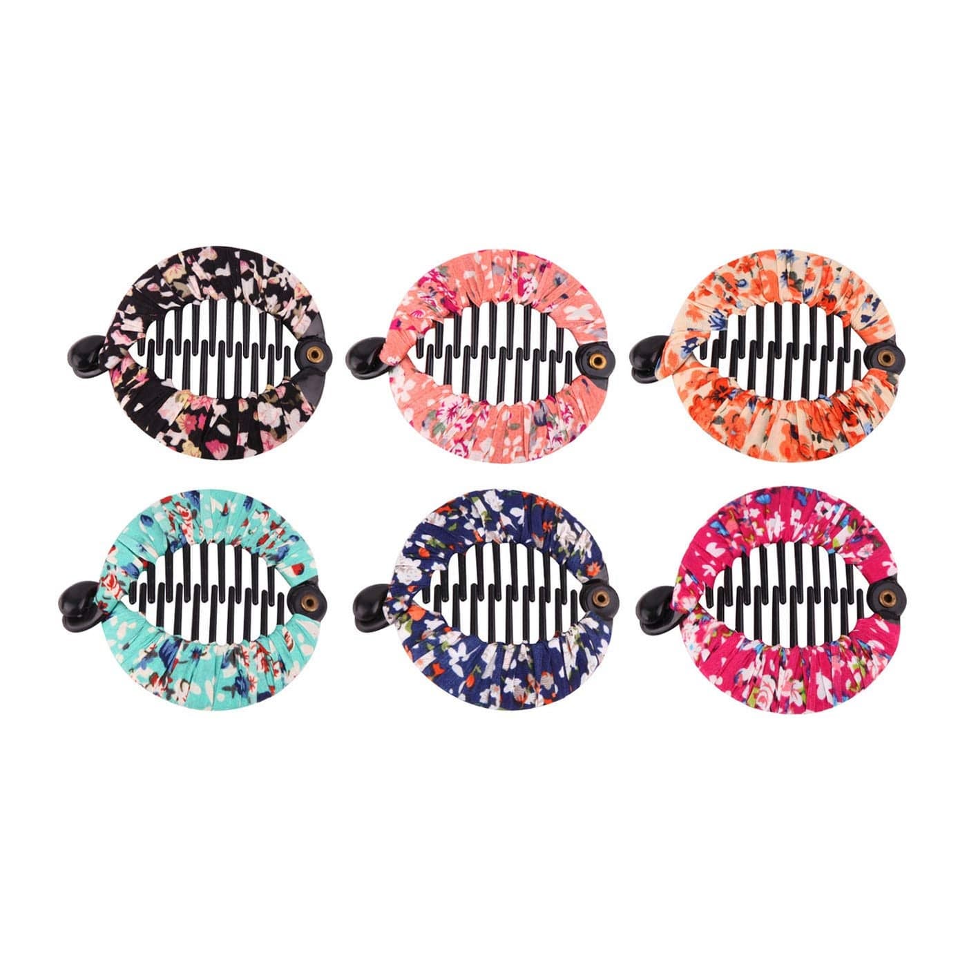 Numblartd 6Pcs Bohemia Round Plastic Wrapped Cloth Banana Hair Clip Hair Comb Fashion Fish Shape Side Combs Shark Clip Ponytail Holder Hair Clincher Hairgrip Hair Accessories for Women Large