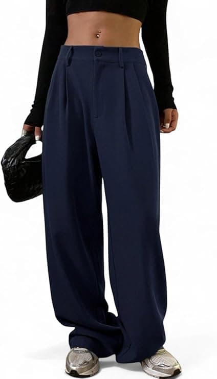 Women's High-Waisted Pant | Wide Leg Trousers | Korean Style Stretchable Trouser Navy Blue