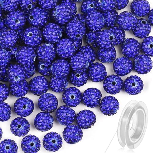 120 Pcs Clay Rhinestone Beads 10mm for Jewelry Making Bling Sparkle Rhinestone Beads with Elastic String for Bracelet Necklace Earring Jewelry Making Blue