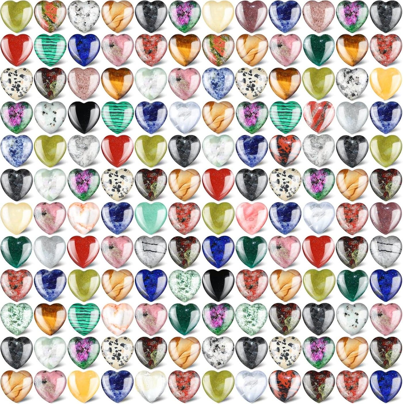Nuenen 150 Pcs Worry Stones Natural Heart Shaped Stone Bulk Mother's Day Gifts Assorted Heart Gemstone 0.8'' Love Healing Crystal Chakra Pocket Witch Crystal for Witchcraft Reiki Balancing(Cute)