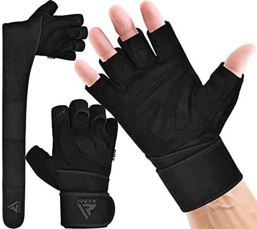 RDX Weight Lifting Workout Gloves with Wrist Support 50 CM Long Wrist Straps Anti Slip Padded Palm Breathable Gym Grip for Fitness Training Powerlifting Men Women Bodybuilding Exercise Black L
